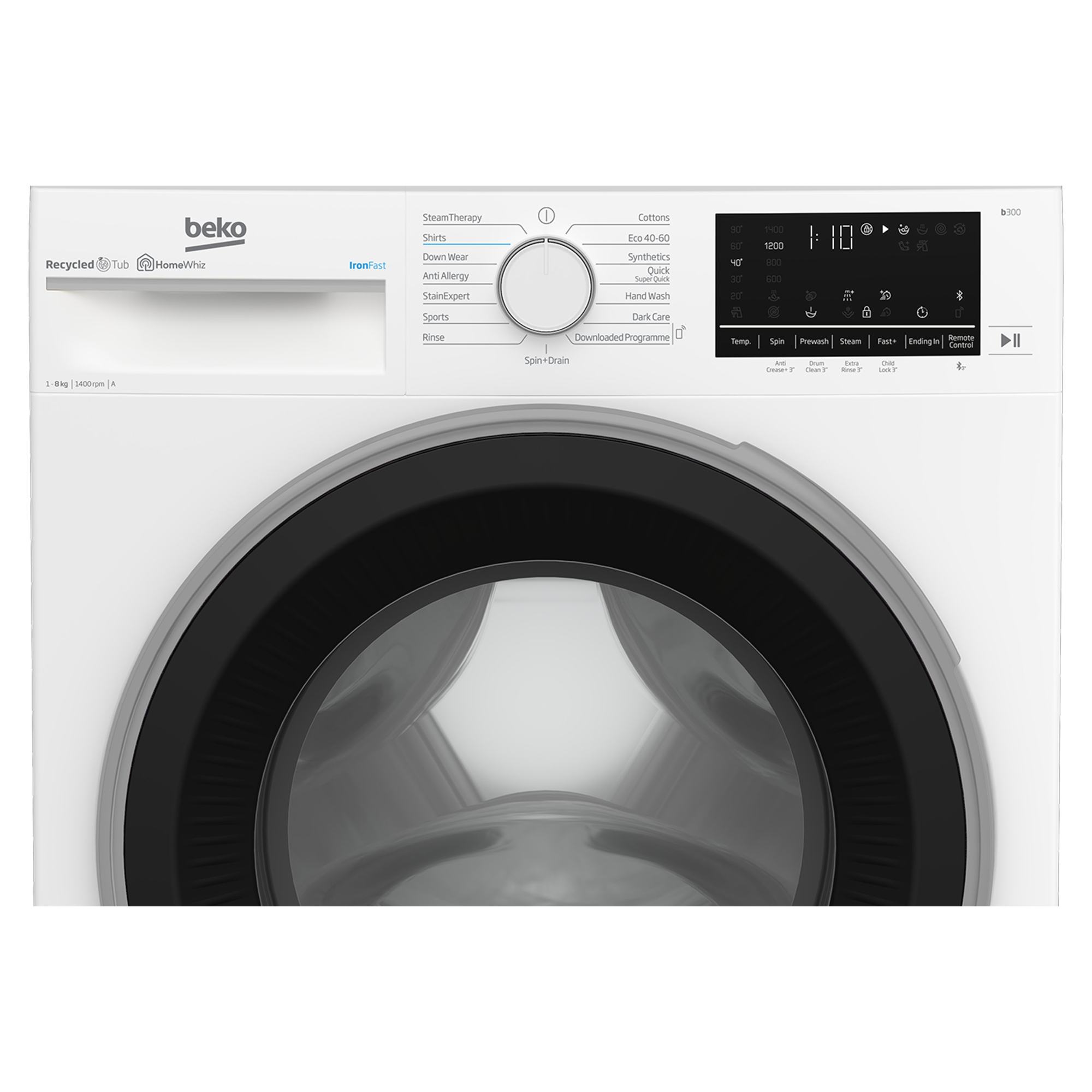 beko b3w5841iw 8kg 1400rpm washing machine white Beko B3W5841IW 8kg 1400rpm Washing Machine - White