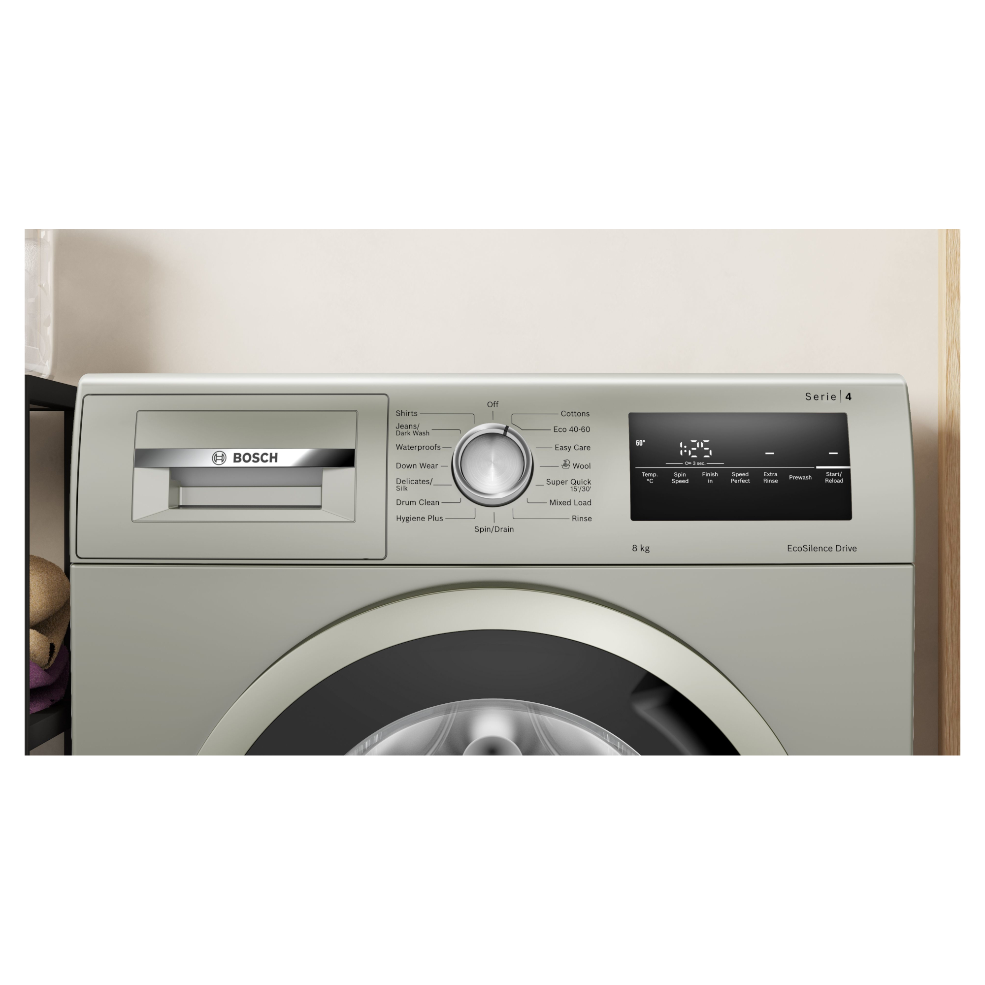 bosch seire 4 wan282x2gb 8kg 1400rpm washing machine in silver Bosch Seire 4 WAN282X2GB 8kg 1400rpm Washing Machine in Silver
