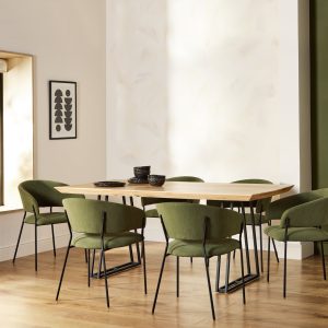 Habitat Amory Natural Dining Table & 6 Green Chairs