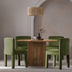 Habitat Jericho Natural Dining Table & 4 Green Chairs