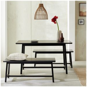 Habitat Kyoto Black Dining Table & 2 Black Benches