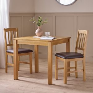 Home Ashwell Oak Dining Table & 2 Oak Brown Chairs