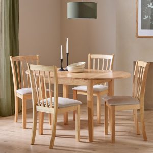 Home Banbury Ext Natural Dining Table & 4 Oak Chairs