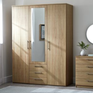 Home Brisbane 3 Door 3 Drawer Wardrobe – Oak