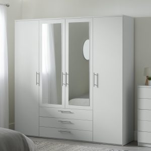 Home Brisbane 4 Door 3 Drawers Wardrobe - Grey