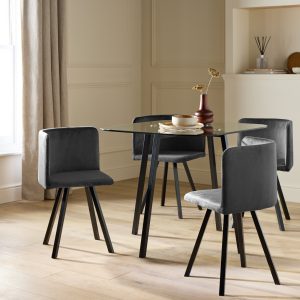 Home Elsie Black Dining Table & 4 Charcoal Chairs