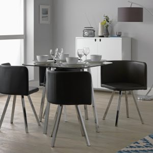 Home Elsie Silver Glass Dining Table & 4 Black Chairs