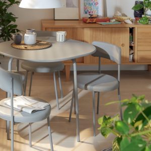 Home Jayla Metal Grey Dining Table & 4 Grey Chairs