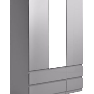 Home Jenson 3Door 4Drawer Mirror Wardrobe -Grey Gloss