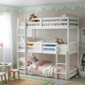 Home Josie Triple Bunk Bed With 3Kids Mattress- White