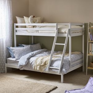 Home Kaycie Triple Bunk Bed & 2 Kids Mattresses -White
