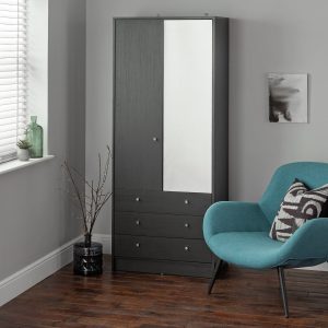 Home Malibu 2 Dr 3 Drw Mirror Wardrobe - Black Oak Eff