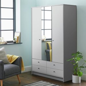 Home Malibu 3 Door 4 Drawer Mirror Wardrobe - Grey