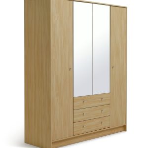 Home Malibu 4 Dr 3 Drawer Mirror Wardrobe-Beech Effect