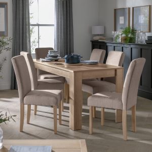 Home Miami Ext Oak Dining Table & 6 Brown Chairs