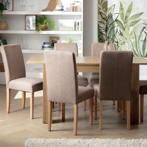Home Miami Extend Oak Dining Table & 6 Brown Chairs