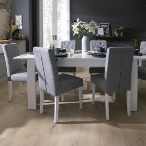 Home Miami Extending White Dining Table &6 Grey Chairs