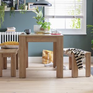 Home Miami Oak Dining Table & 2 Oak Benches