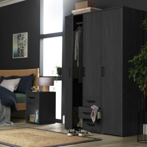 Home Oslo 3 Door 3 Drawer Wardrobe - Black Oak Effect