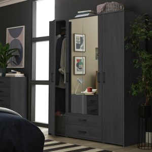 Home Oslo 4 Door 2 Drawer Wardrobe - Black Oak Effect