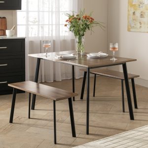 Home Railo Walnut Dining Table & 2 Walnut Benches