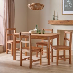 Home Raye Light Wood Dining Table & 4 Light Wood Chair