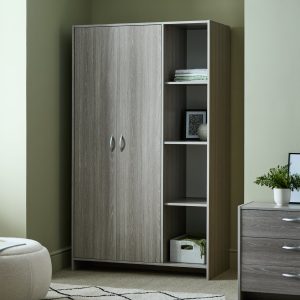 Home Seville 2 Dr Open Shelf Wardrobe -Grey Oak Effect
