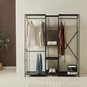Home Spencer 3 Rail 6 Shelf Wardrobe - Black