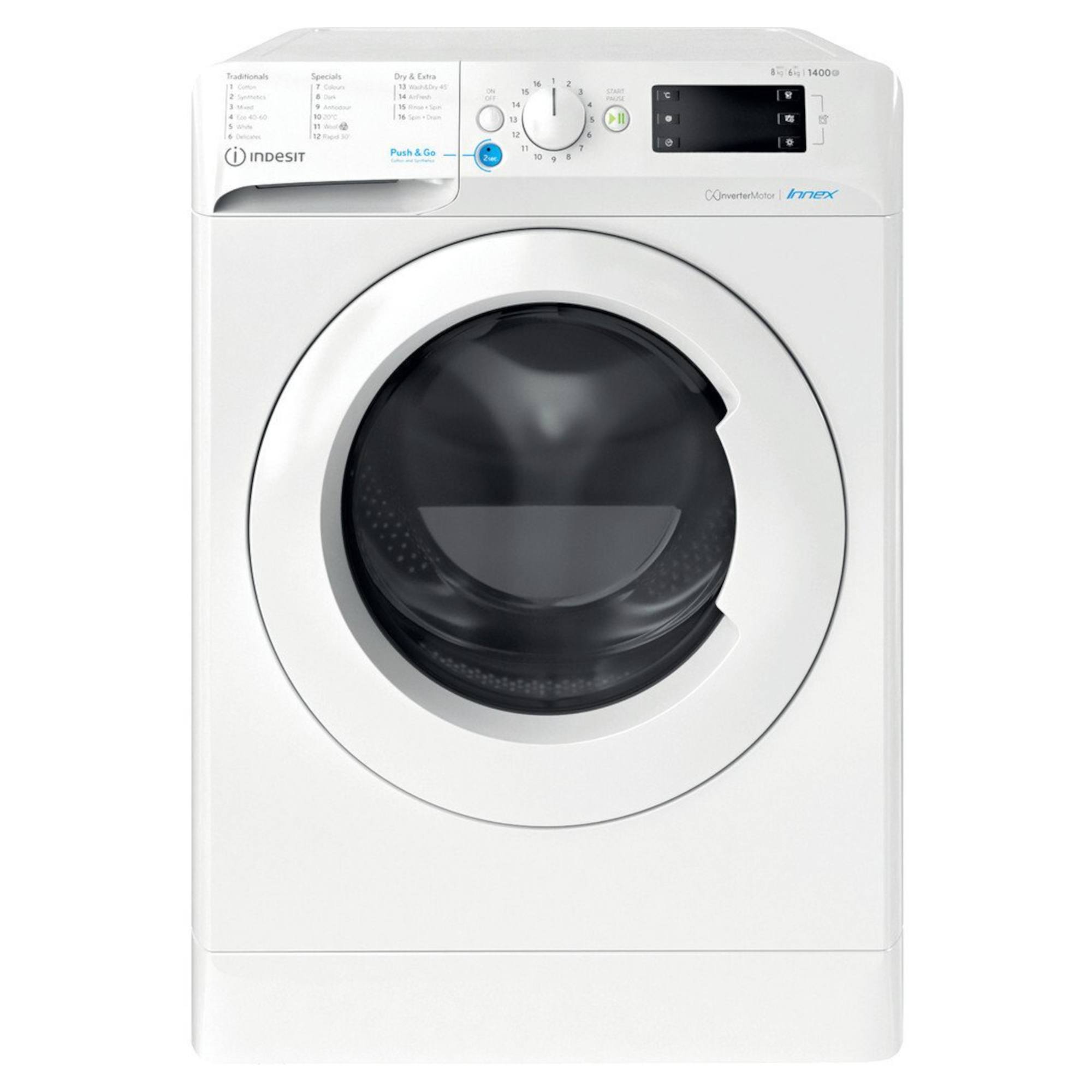 indesit bde86436xwukn 8kg / 6kg washer dryer with 1400 rpm white Indesit BDE86436XWUKN 8Kg / 6Kg Washer Dryer with 1400 rpm - White