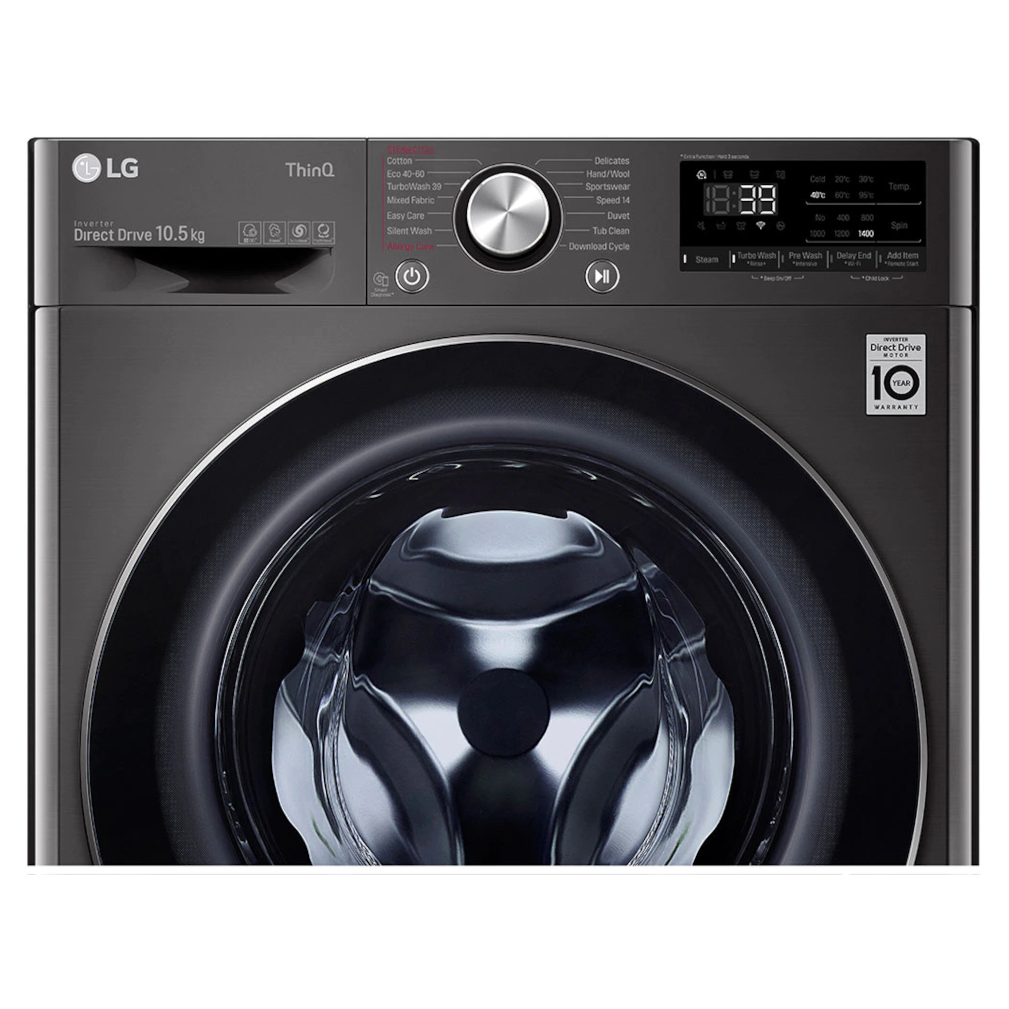 lg v9 f4v910btse 10.5kg 1400rpm wifi connected washing machine black steel LG V9 F4V910BTSE 10.5kg 1400rpm WiFi Connected Washing Machine Black Steel