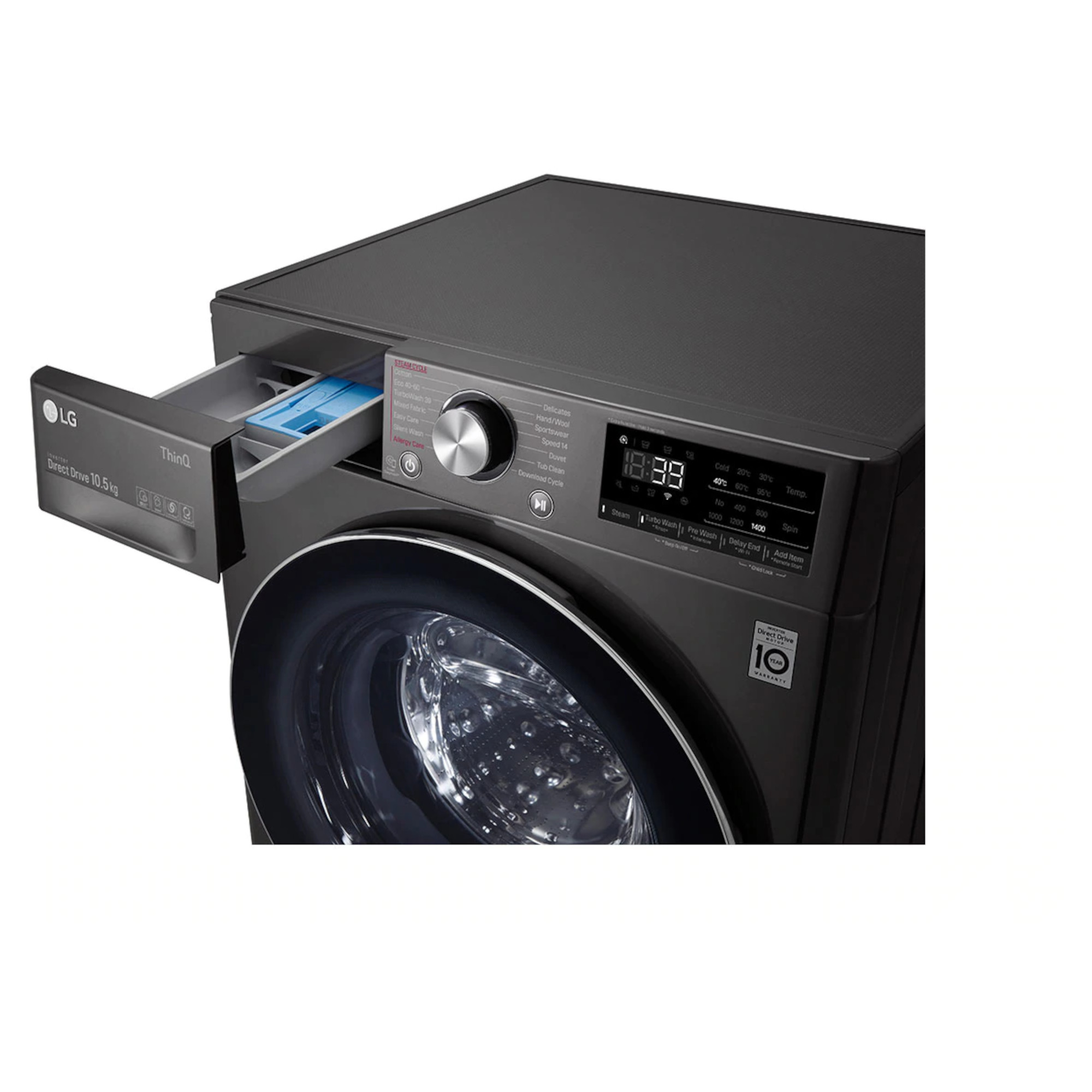 lg v9 f4v910btse 10.5kg 1400rpm wifi connected washing machine black steel LG V9 F4V910BTSE 10.5kg 1400rpm WiFi Connected Washing Machine Black Steel
