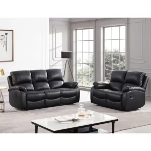 Roma Black Leather Manual Recliner 3+2 Seater Sofa Set