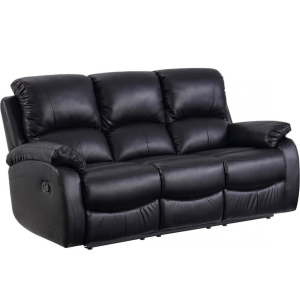 Roma Black Leather Manual Recliner 3 Seater Sofa