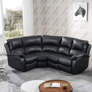 Roma Black Leather Manual Recliner 4 Seater Corner Sofa